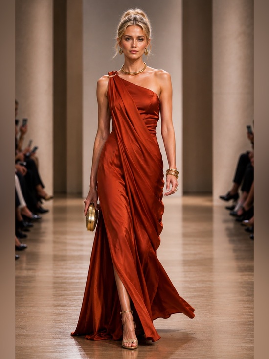REVOLVE Dresses & Skirts - REVOLVE One-Shoulder Satin Gown in Rust